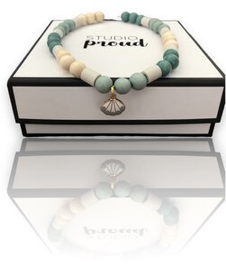 Anti-tekenketting blauw/groen met blauwe schelp 